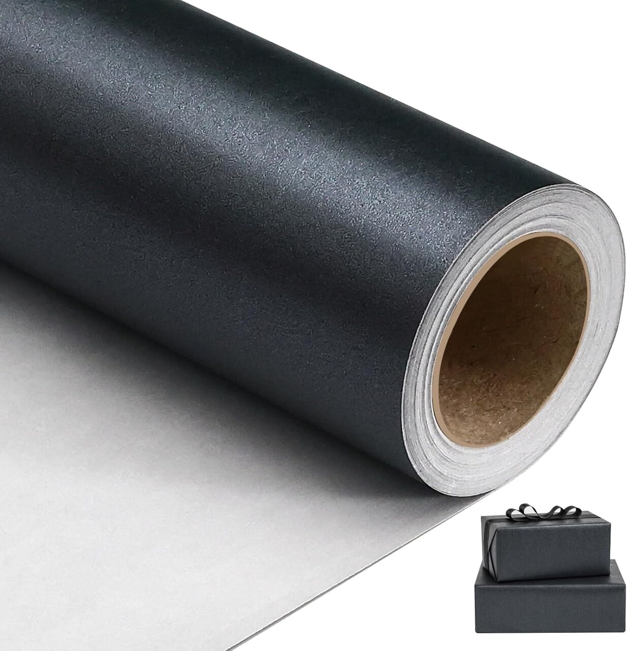 Matte Carbon Black Wrapping Paper Roll – Pearly-Lustre Solid Color Gift Wrap (17 in x 32.8 ft) for Weddings, Birthdays, Christmas, Baby Showers & DIY Bouquet Packaging